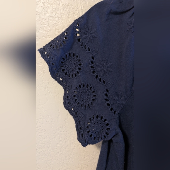 Cat & Jack Blue Short Sleeve Embellished Blouse - Picture 3 of 5